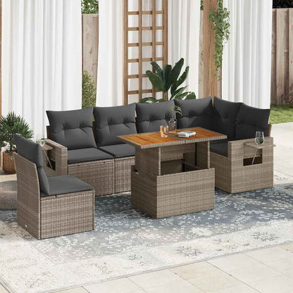 Set Sofás De Jardín 7 Piezas Y Cojines Ratán Sintético Beige
