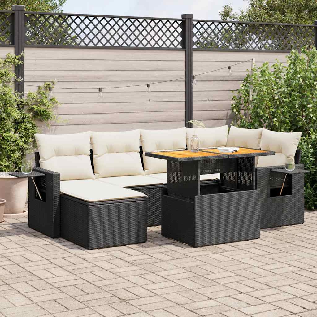 Set Sofás De Jardín 7 Piezas Y Cojines Ratán Sintético Beige