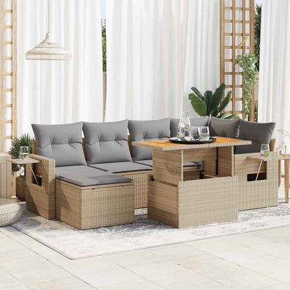 Set Sofás De Jardín 7 Piezas Y Cojines Ratán Sintético Beige
