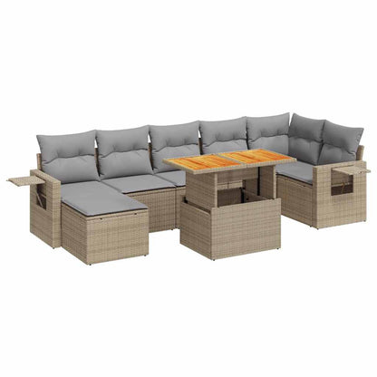 Set De Sofás De Jardín Y Cojines 8 Piezas Ratán Sintético Beige