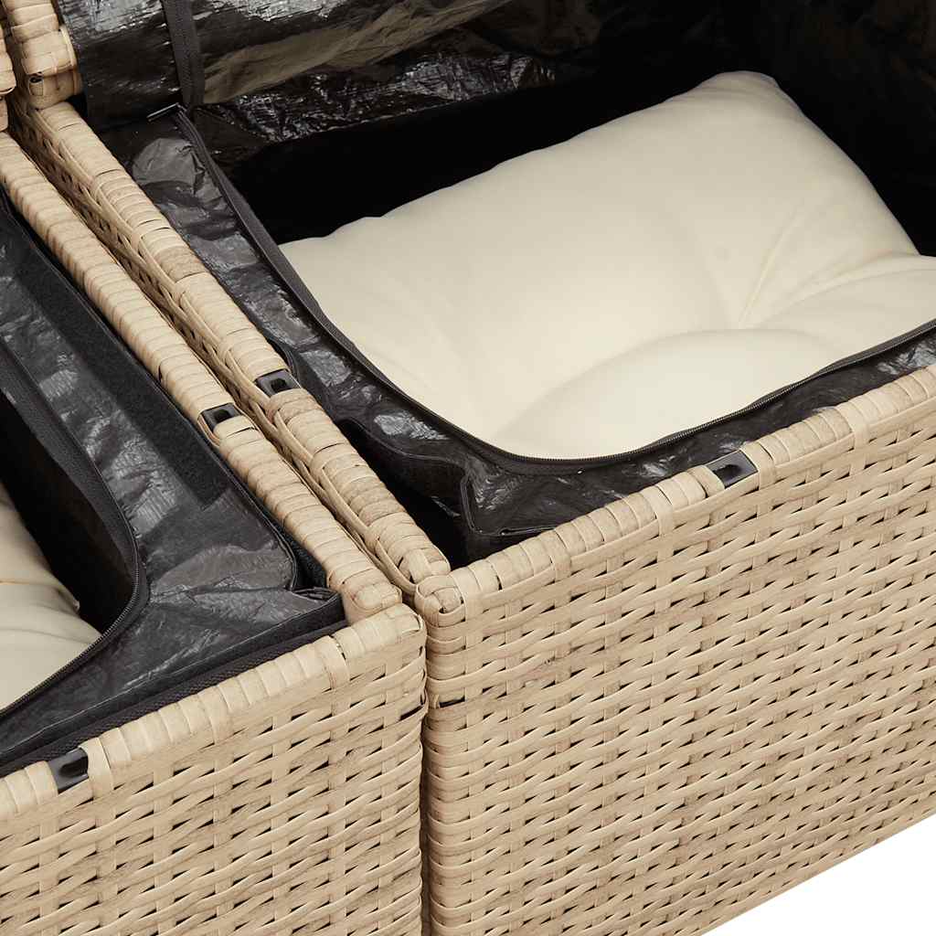 Set Sofás De Jardín 7 Piezas Y Cojines Ratán Sintético Beige
