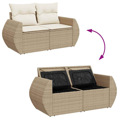 Set Sofás De Jardín 7 Piezas Y Cojines Ratán Sintético Beige