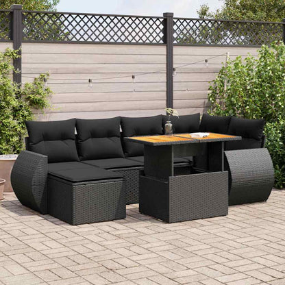 Set Sofás De Jardín 7 Piezas Y Cojines Ratán Sintético Beige