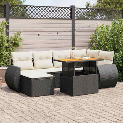 Set Sofás De Jardín 7 Piezas Y Cojines Ratán Sintético Beige