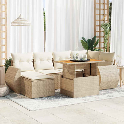 Set Sofás De Jardín 7 Piezas Y Cojines Ratán Sintético Beige