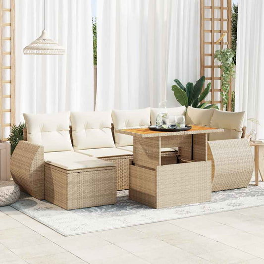 Set Sofás De Jardín 7 Piezas Y Cojines Ratán Sintético Beige