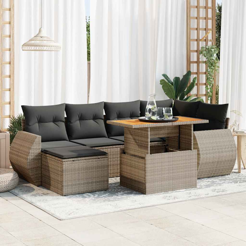 Set Sofás De Jardín 7 Piezas Y Cojines Ratán Sintético Beige