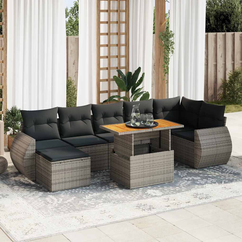 Set De Sofás De Jardín Y Cojines 8 Piezas Ratán Sintético Beige