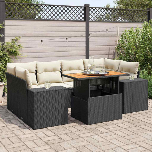 Set De Sofás De Jardín 7 Pzas Con Cojines Ratán Sintético Negro