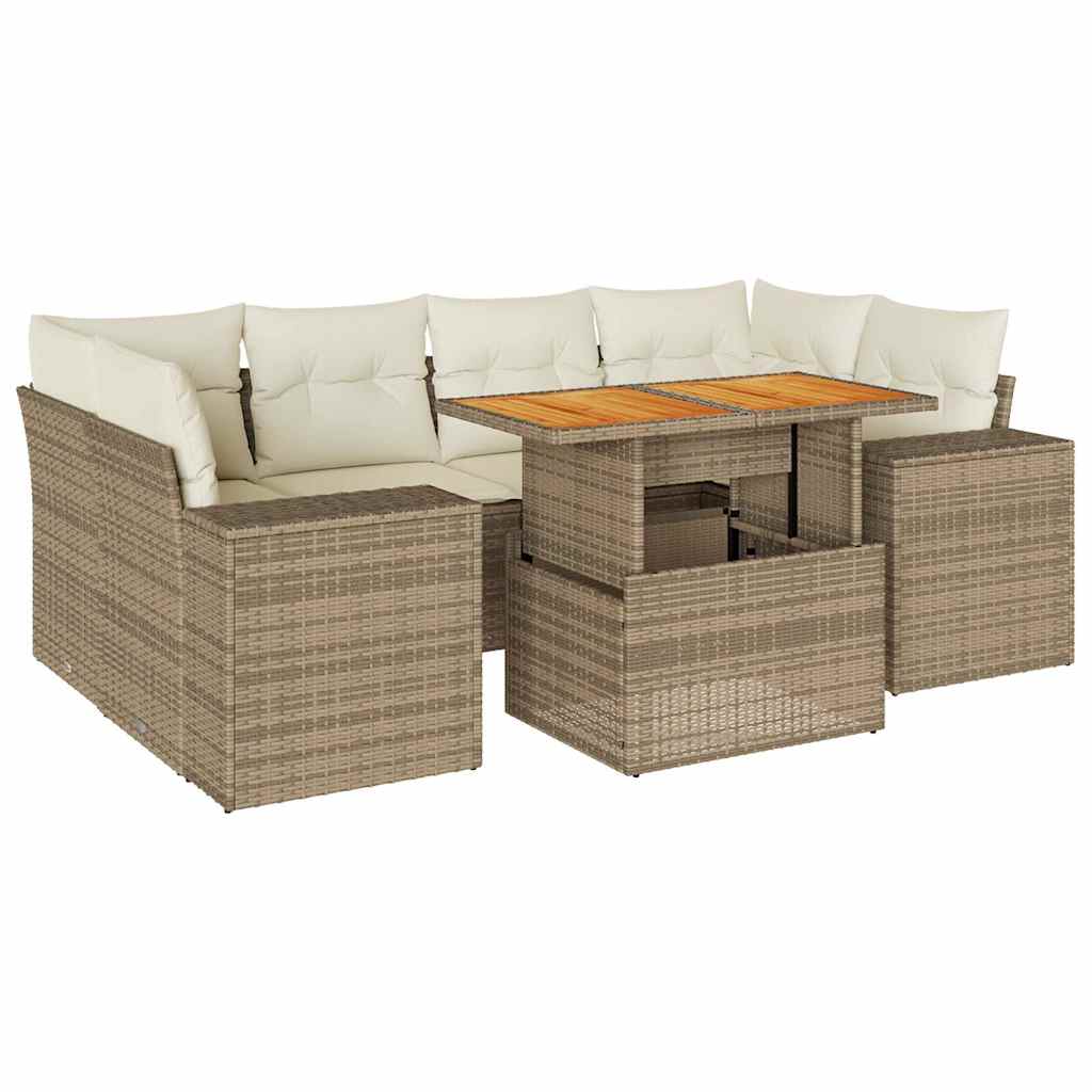 Set Sofás De Jardín 7 Piezas Y Cojines Ratán Sintético Beige