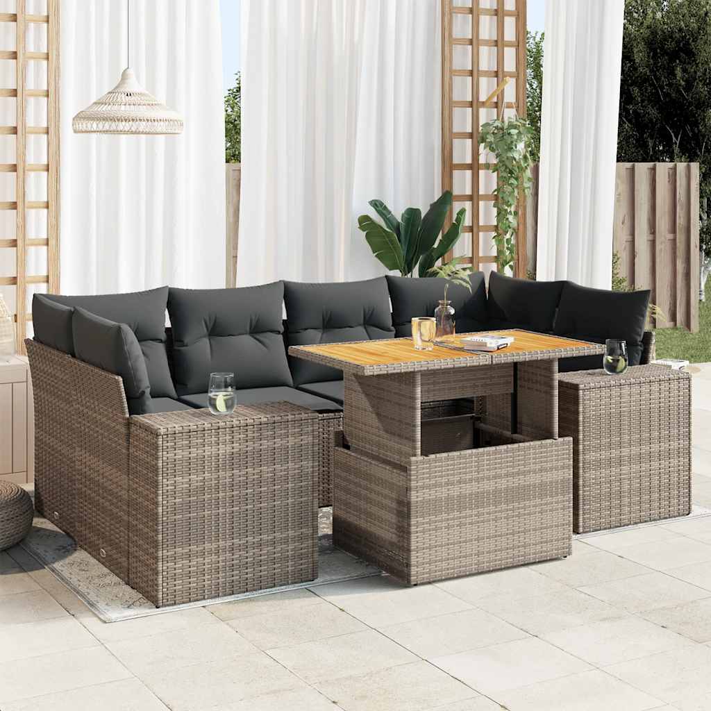 Set De Sofás De Jardín 7 Pzas Con Cojines Ratán Sintético