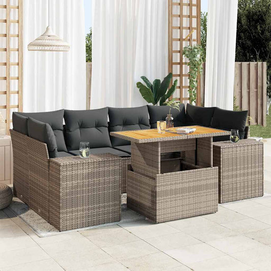 Set De Sofás De Jardín 7 Pzas Con Cojines Ratán Sintético