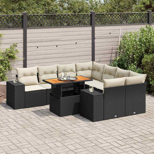 Set De Sofás De Jardín Con Cojines 9 Pzas Ratán Sintético Negro