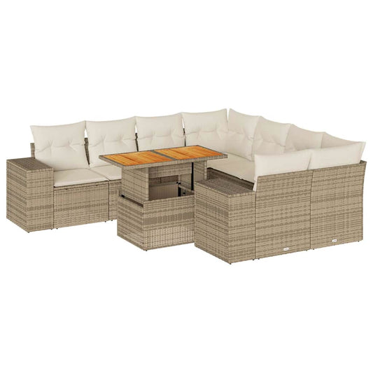 Set De Sofás De Jardín Con Cojines 9 Pzas Ratán Sintético Beige