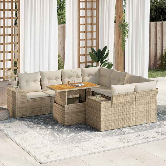 Set De Sofás De Jardín Con Cojines 9 Pzas Ratán Sintético Beige