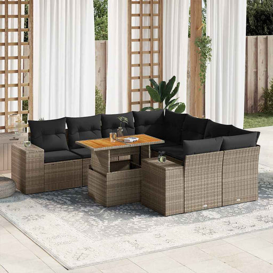 Set De Sofás De Jardín Con Cojines 9 Pzas Ratán Sintético