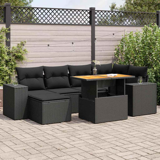 Set De Sofás De Jardín 7 Pzas Con Cojines Ratán Sintético