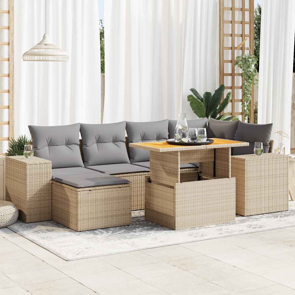 Set De Sofás De Jardín 7 Pzas Con Cojines Ratán Sintético