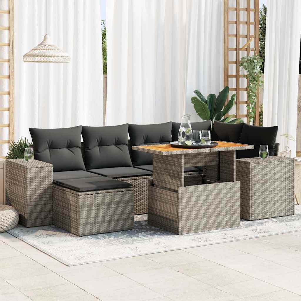 Set De Sofás De Jardín 7 Pzas Con Cojines Ratán Sintético