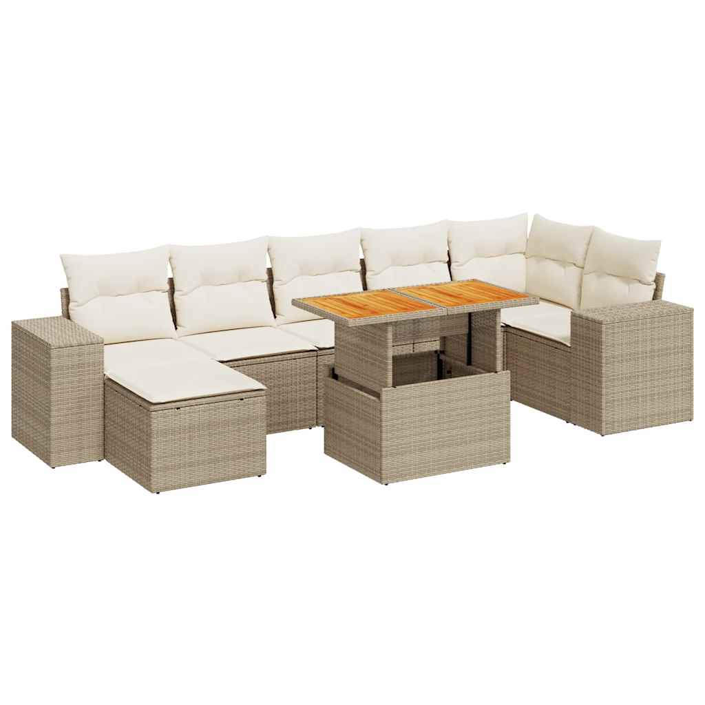 Set De Sofás De Jardín Y Cojines 8 Piezas Ratán Sintético Beige