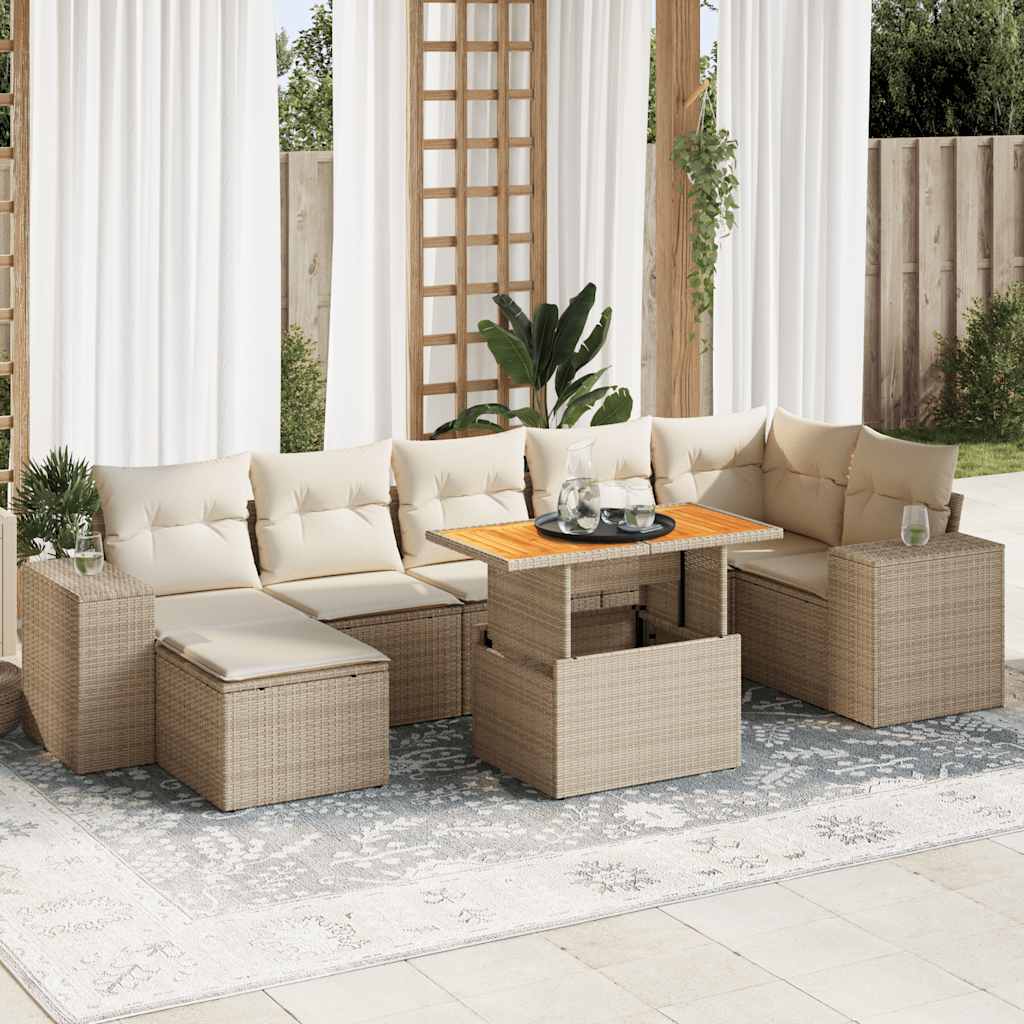 Set De Sofás De Jardín Y Cojines 8 Piezas Ratán Sintético Beige
