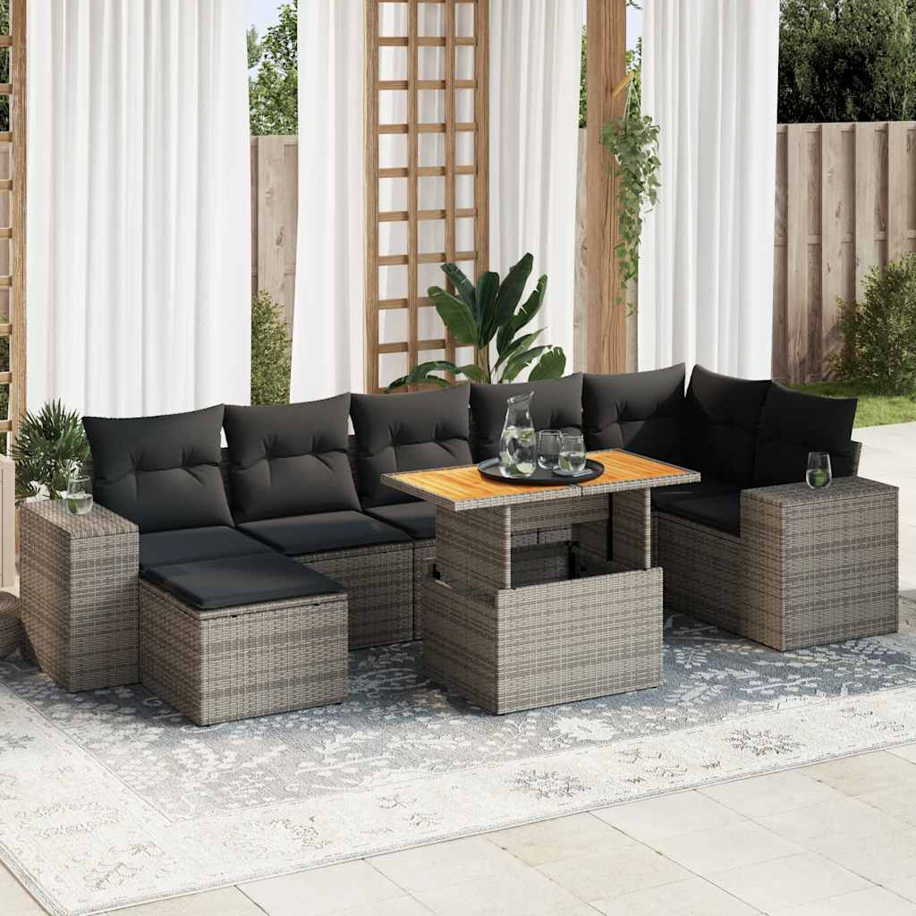 Set De Sofás De Jardín Y Cojines 8 Piezas Ratán Sintético Beige