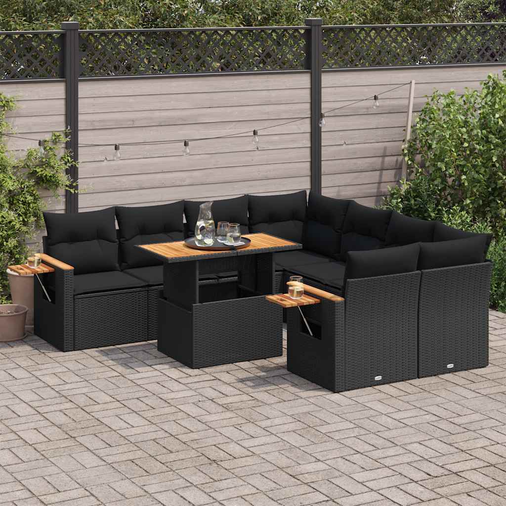 Set Sofás Jardín Y Cojines 9 Pzas Ratán Sintético Acacia