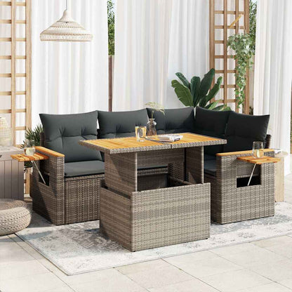 Set Sofás Jardín Y Cojines 5 Pzas Ratán Sintético Acacia