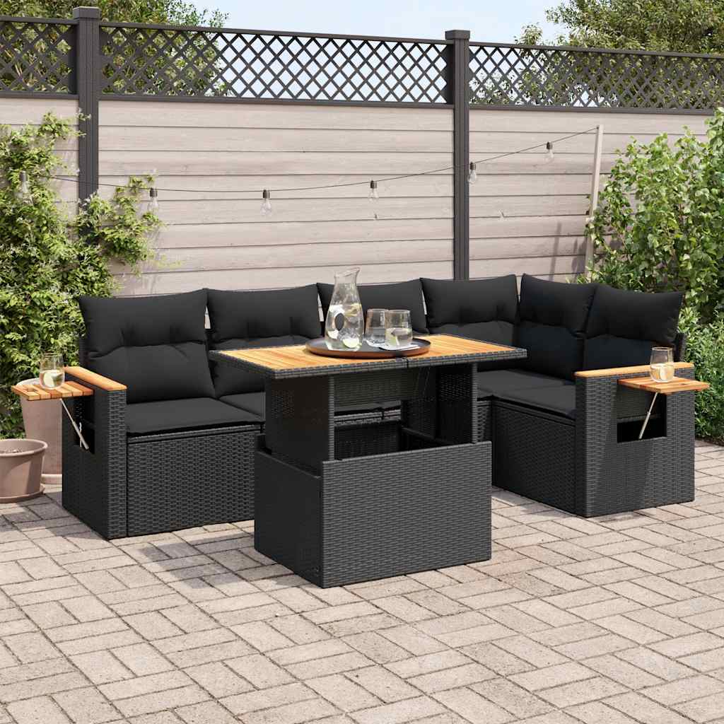 Set Sofás Jardín Y Cojines 6 Pzas Ratán Sintético Acacia