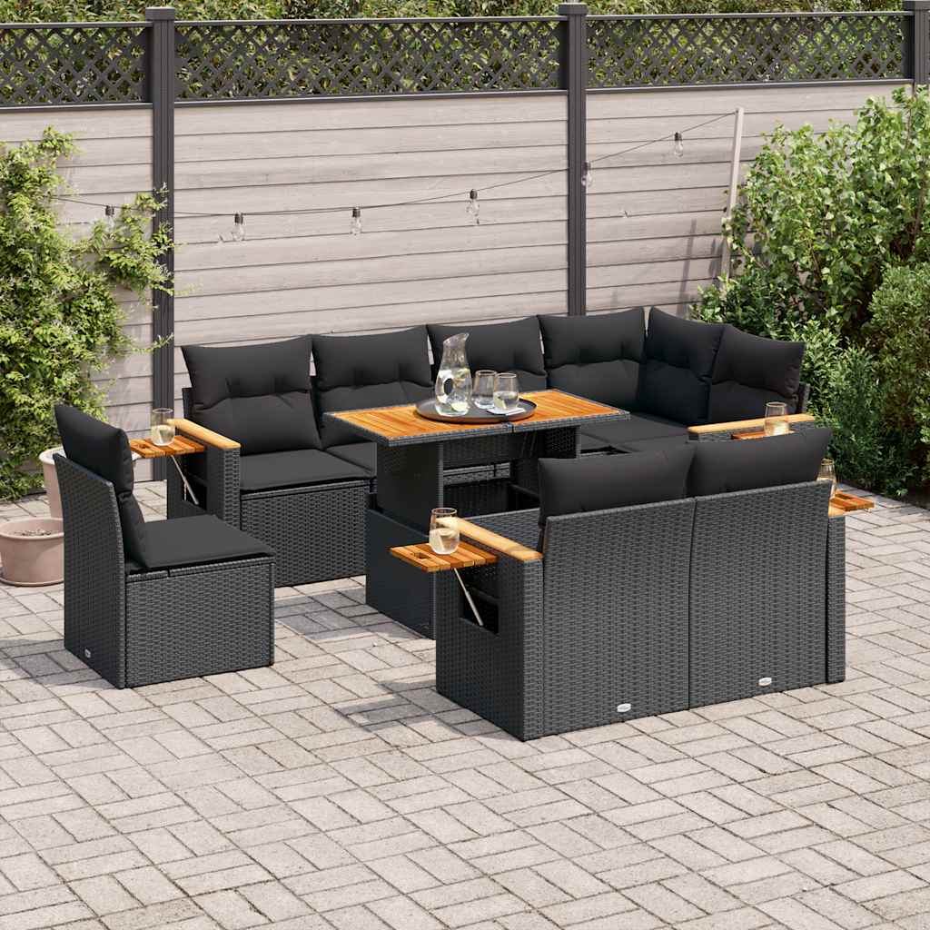 Set Sofás Jardín Y Cojines 9 Pzas Ratán Sintético Acacia