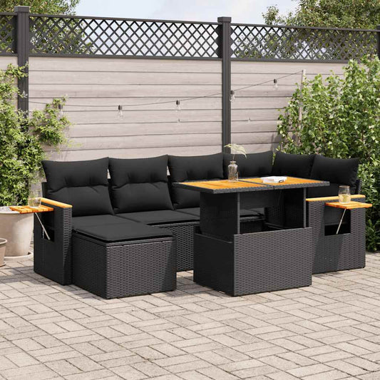 Set Sofás Jardín Y Cojines 7 Pzas Ratán Sintético Acacia