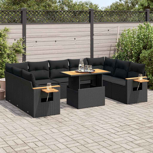 Set Sofás Jardín Y Cojines 10 Pzas Ratán Sintético Acacia