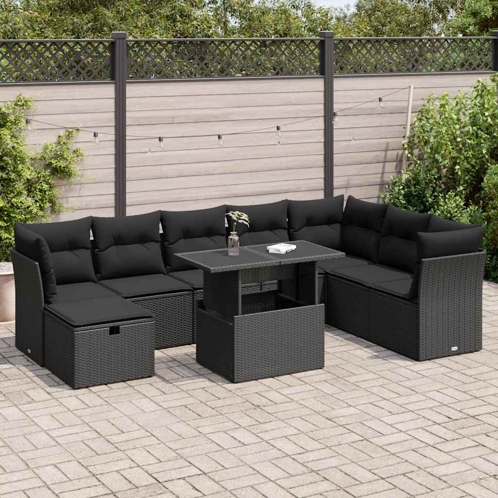 Set De Sofás De Jardín Con Cojines 9 Pzas Ratán Sintético Negro