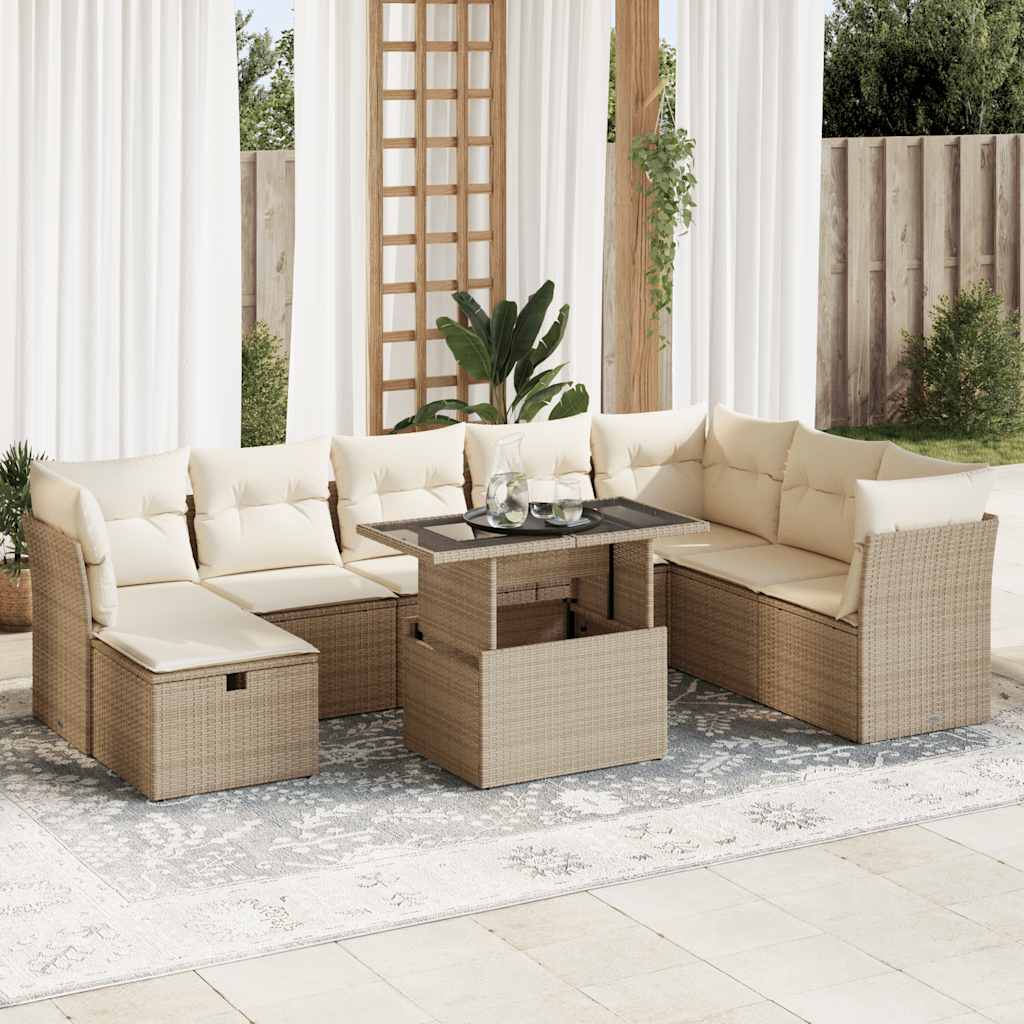 Set De Sofás De Jardín Con Cojines 9 Pzas Ratán Sintético Negro