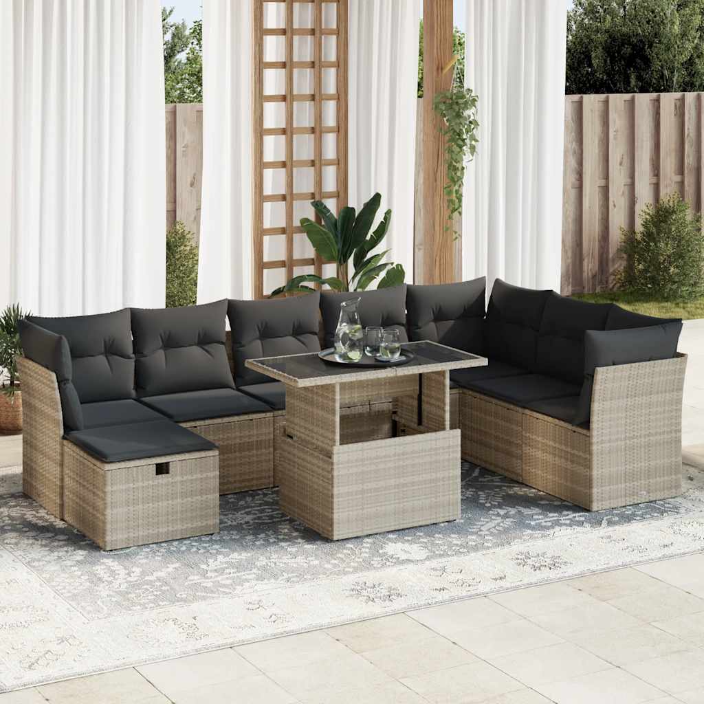 Set De Sofás De Jardín Con Cojines 9 Pzas Ratán Sintético Negro