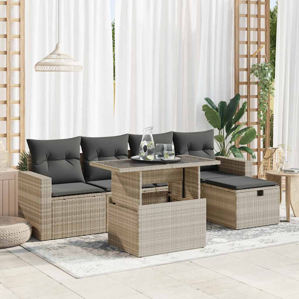 Set De Sofás De Jardín 6 Piezas Y Cojines Ratán Sintético Negro