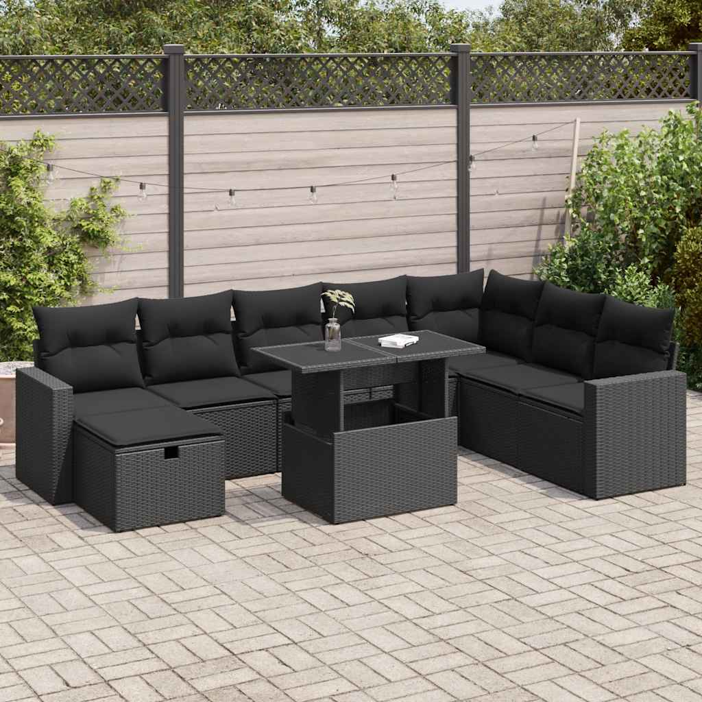 Set De Sofás De Jardín Con Cojines 9 Pzas Ratán Sintético Beige