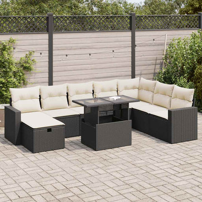 Set De Sofás De Jardín Con Cojines 9 Pzas Ratán Sintético Beige