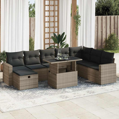 Set De Sofás De Jardín Con Cojines 9 Pzas Ratán Sintético Beige