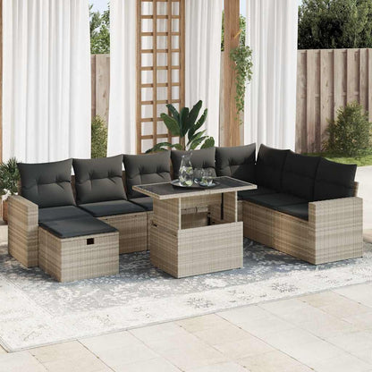 Set De Sofás De Jardín Con Cojines 9 Pzas Ratán Sintético Beige