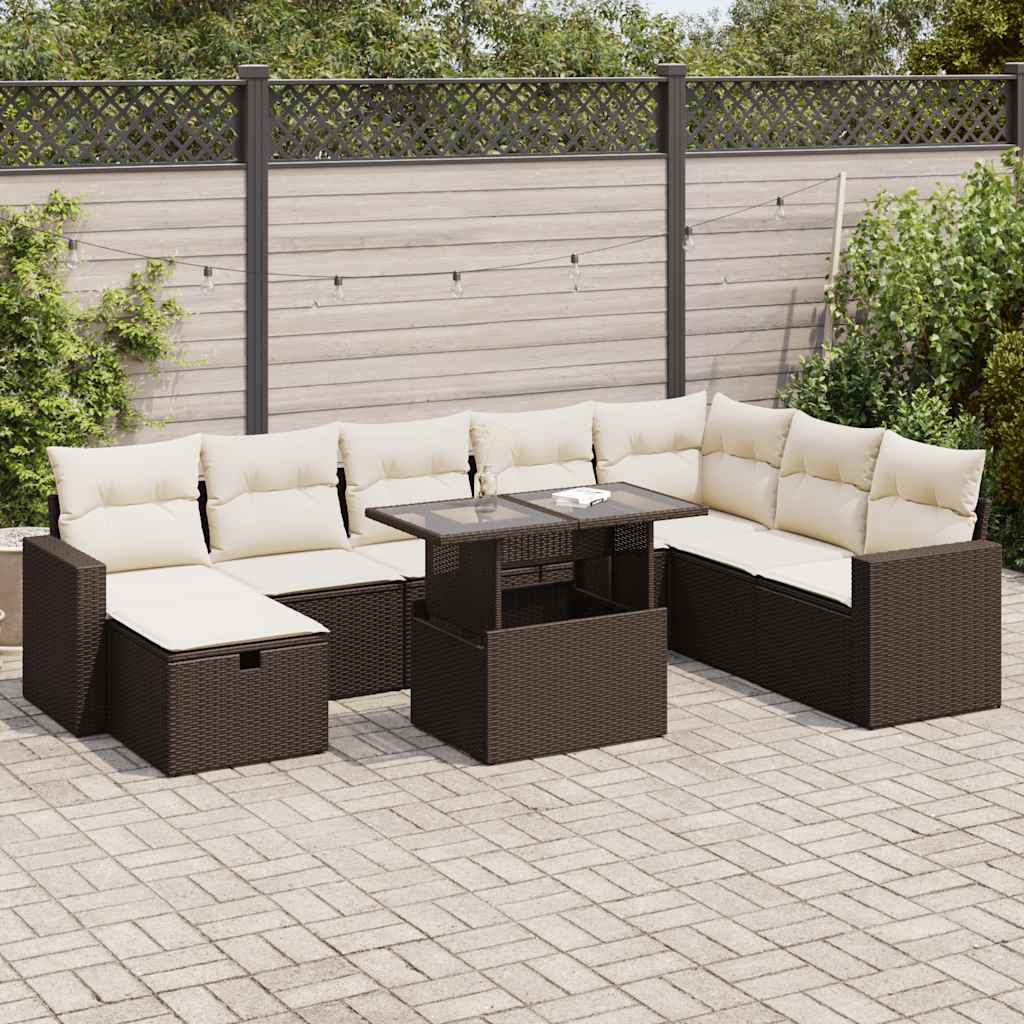 Set De Sofás De Jardín Con Cojines 9 Pzas Ratán Sintético Beige