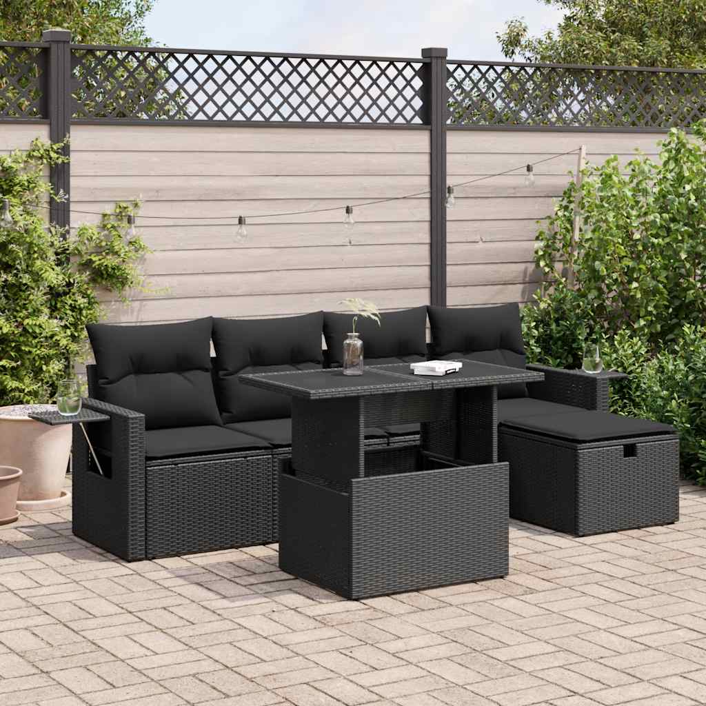 Set De Sofás De Jardín 6 Piezas Y Cojines Ratán Sintético Negro