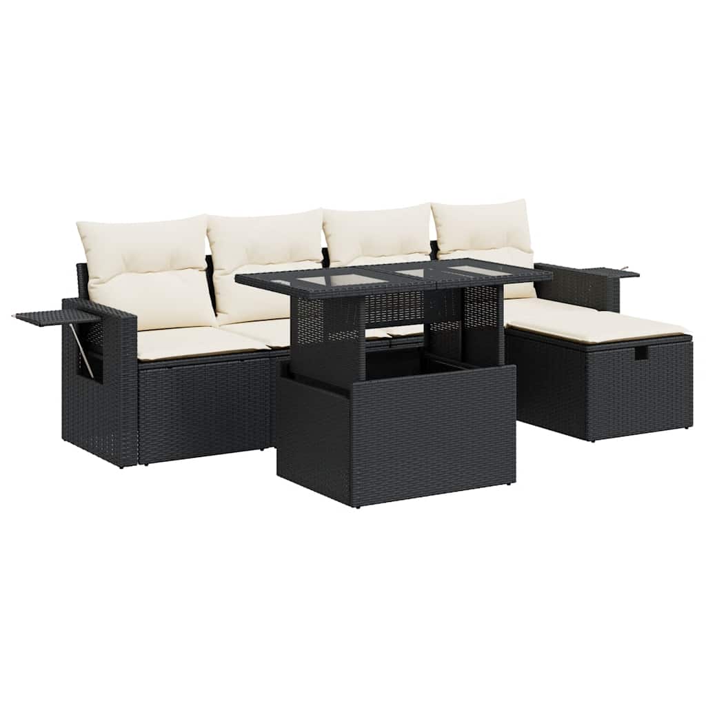 Set De Sofás De Jardín 6 Piezas Y Cojines Ratán Sintético Negro