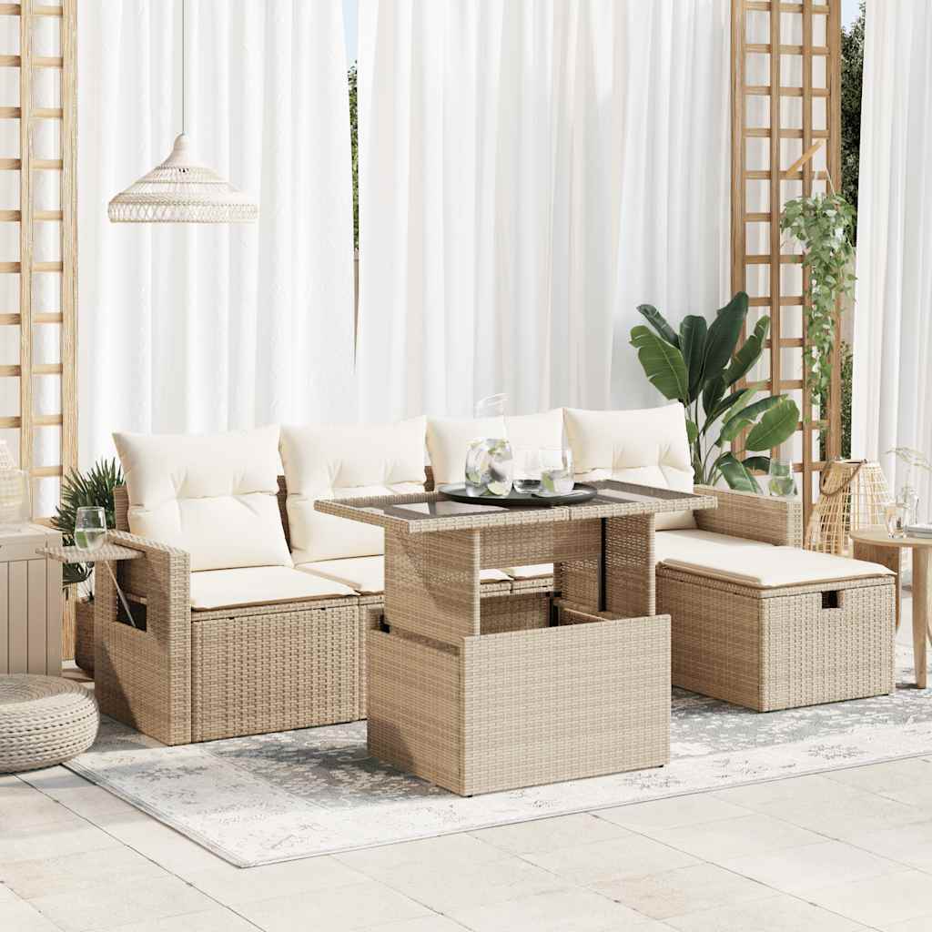Set De Sofás De Jardín 6 Piezas Y Cojines Ratán Sintético Negro