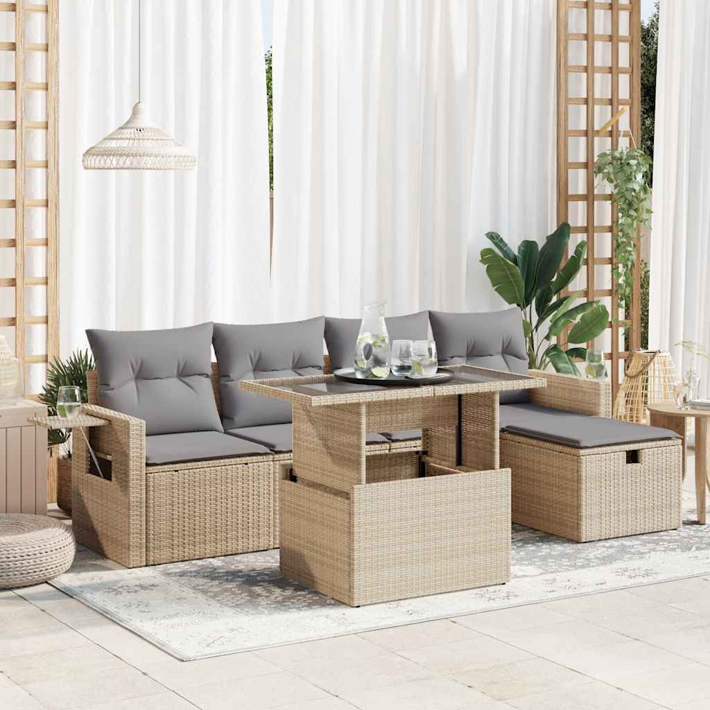 Set De Sofás De Jardín 6 Piezas Y Cojines Ratán Sintético Negro