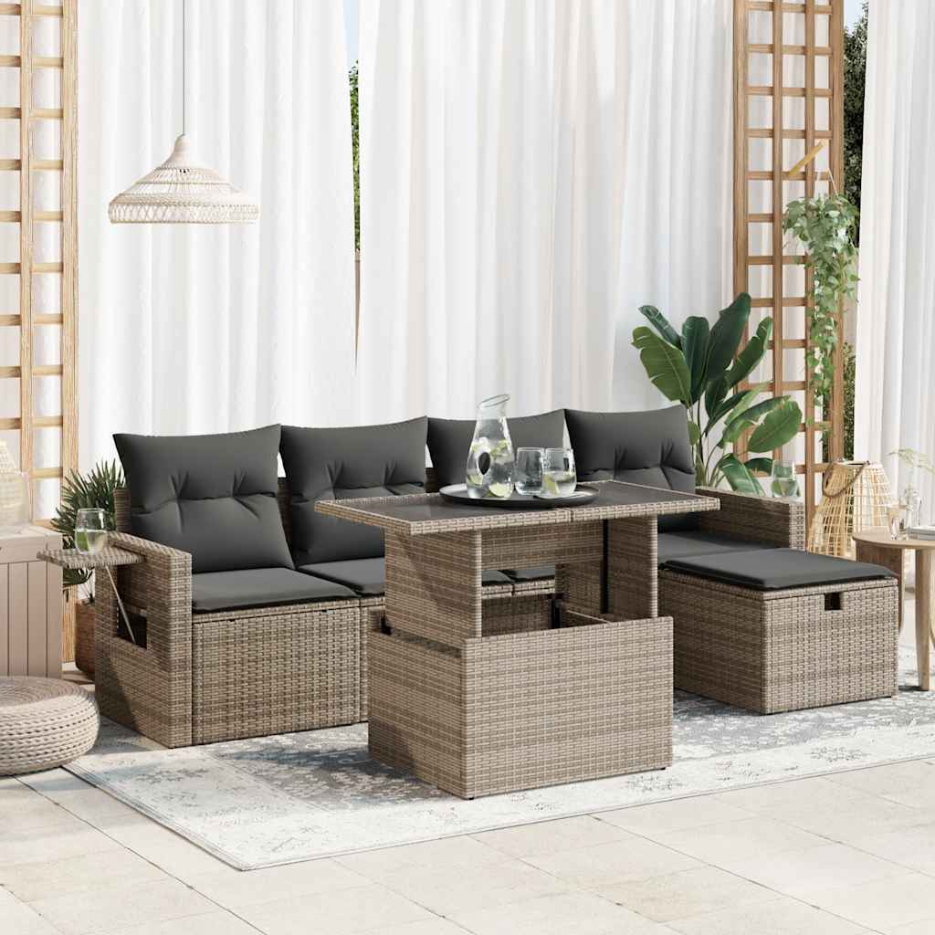 Set De Sofás De Jardín 6 Piezas Y Cojines Ratán Sintético Negro