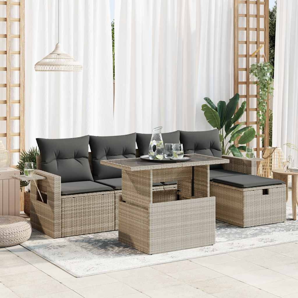 Set De Sofás De Jardín 6 Piezas Y Cojines Ratán Sintético Negro