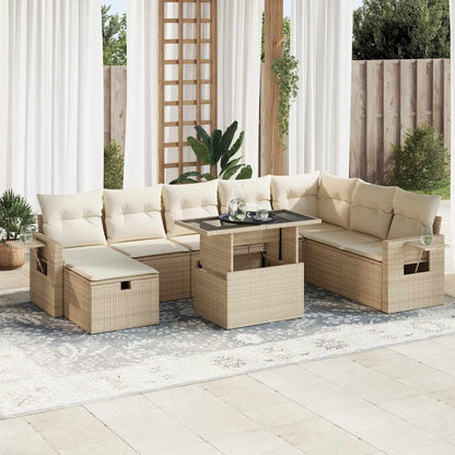 Set De Sofás De Jardín Con Cojines 9 Pzas Ratán Sintético Beige