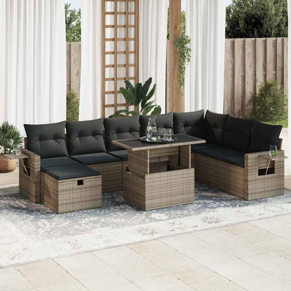Set De Sofás De Jardín Con Cojines 9 Pzas Ratán Sintético Beige