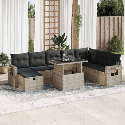 Set De Sofás De Jardín Con Cojines 9 Pzas Ratán Sintético Beige